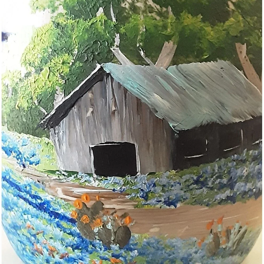 CASEY POTTERY Doris Fogel Hand Painted Barn Scene Small Cream Pitcher - Vtg